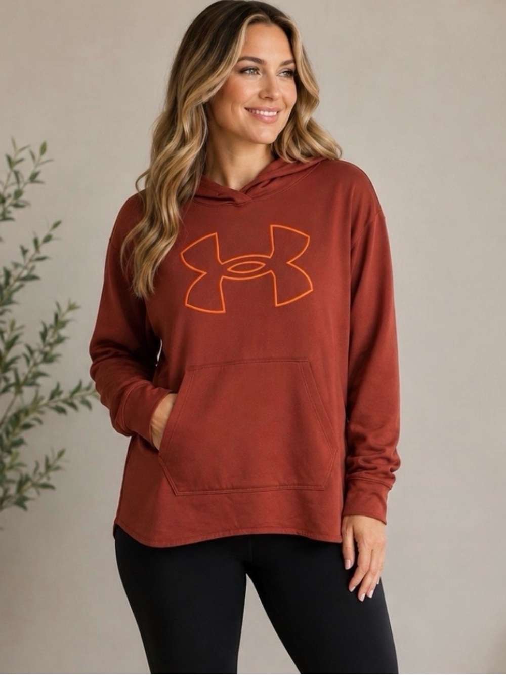 Under Armour Hoodie Women XL NWT Rust Orange Big Logo Loose Fit Sweatshirt